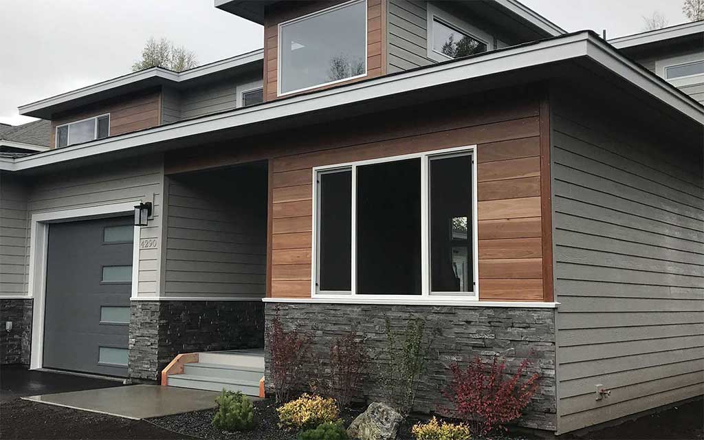 wood and stone house